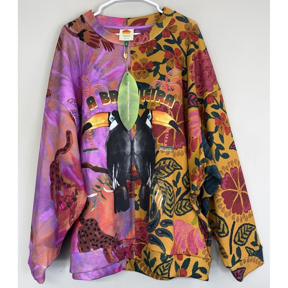 Farm Rio Women's XL Sweatshirt Pullover A Brasilereir Mixed Print NWT